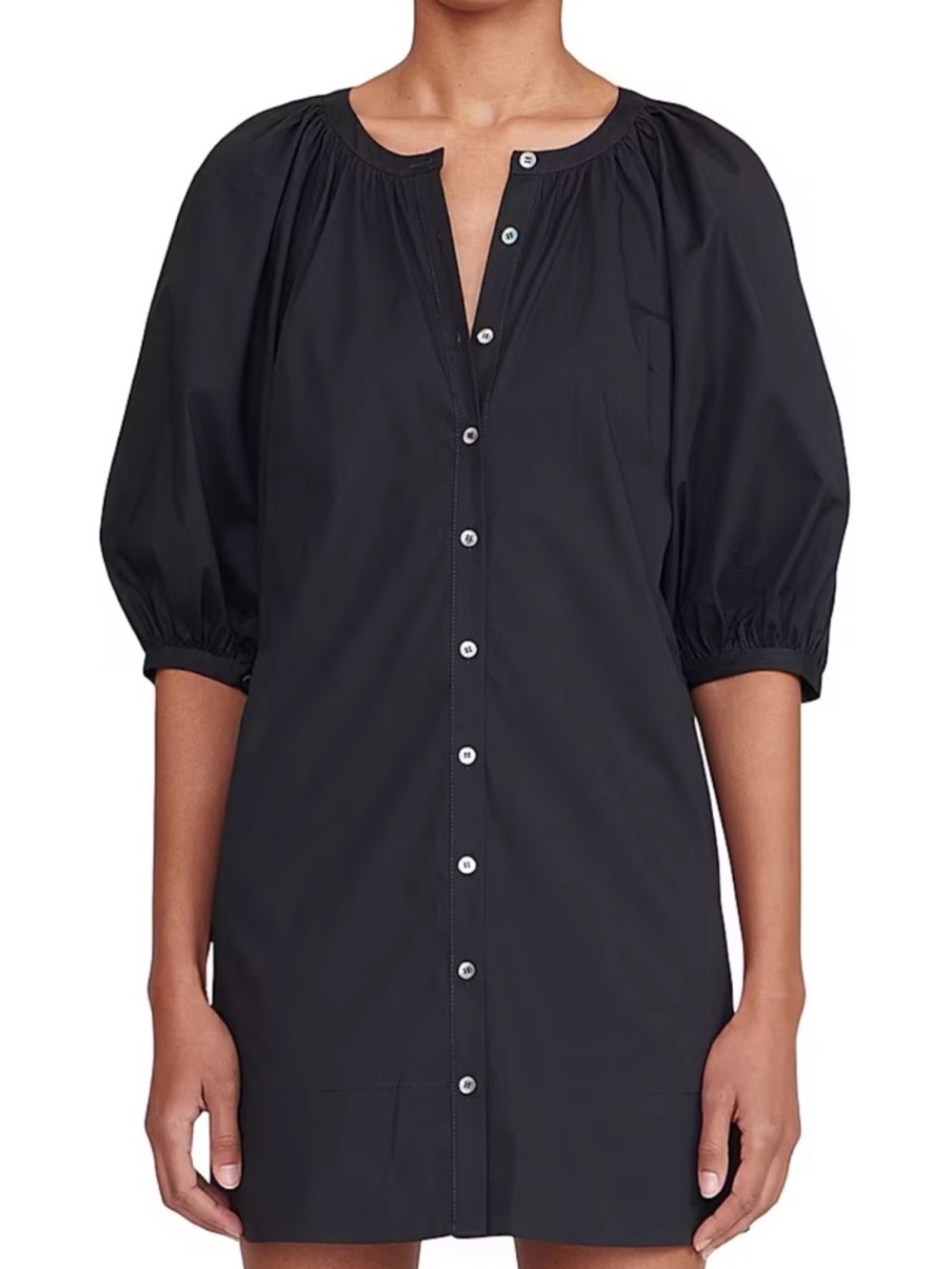STAUD Mini Vincent Black Button-Front Puff Sleeve Tunic Dress - Picture 3 of 4